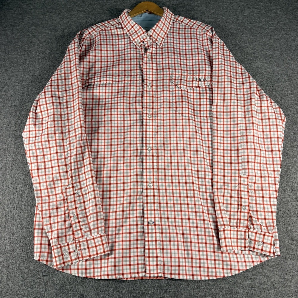 Huk Shirt Men's XL Plaid Perforated Performance Fishing Long Sleeve Button Down